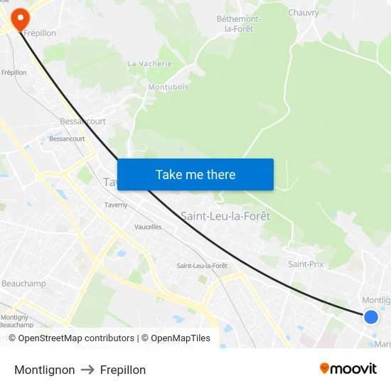 Montlignon to Frepillon map