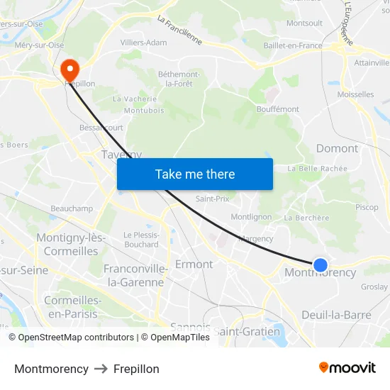 Montmorency to Frepillon map
