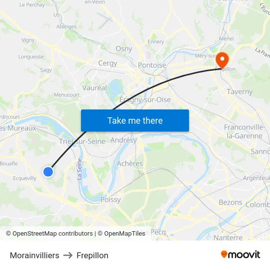 Morainvilliers to Frepillon map