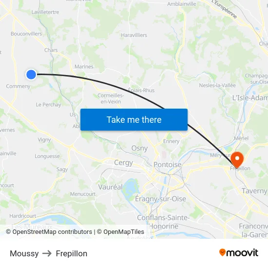 Moussy to Frepillon map