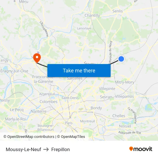 Moussy-Le-Neuf to Frepillon map