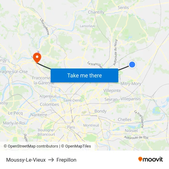 Moussy-Le-Vieux to Frepillon map