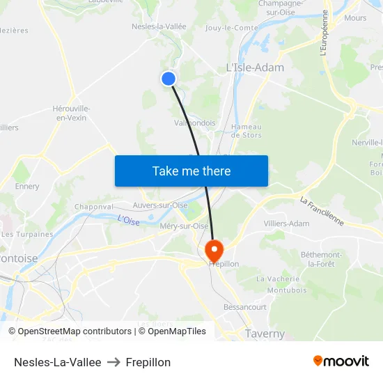 Nesles-La-Vallee to Frepillon map