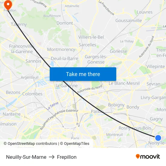 Neuilly-Sur-Marne to Frepillon map