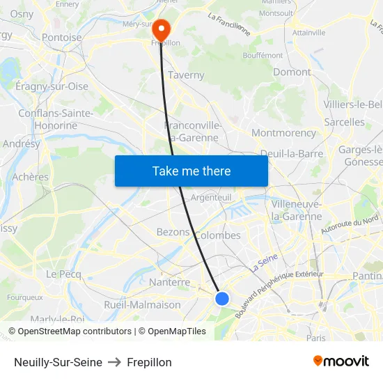 Neuilly-Sur-Seine to Frepillon map