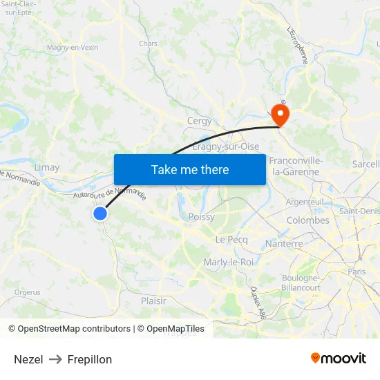 Nezel to Frepillon map