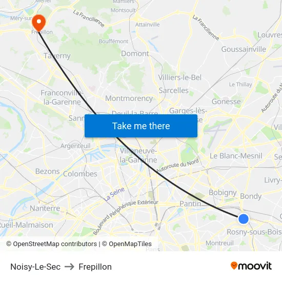 Noisy-Le-Sec to Frepillon map