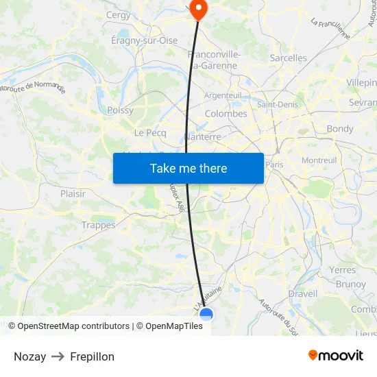 Nozay to Frepillon map