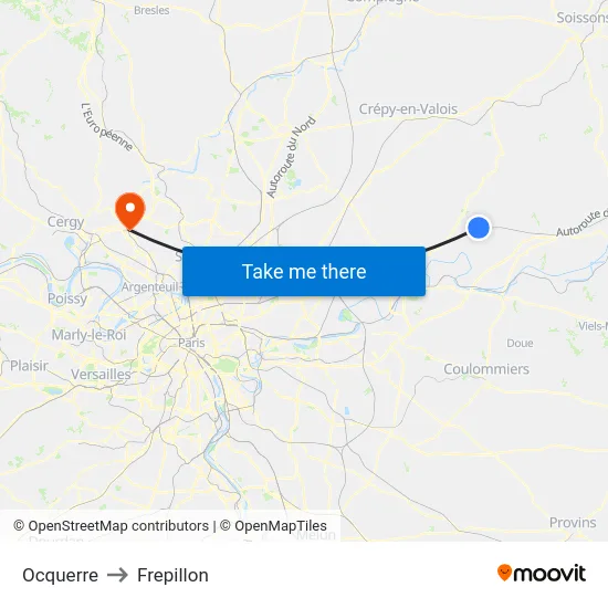 Ocquerre to Frepillon map