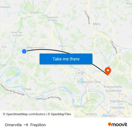 Omerville to Frepillon map