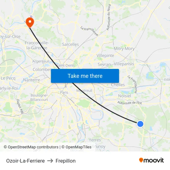 Ozoir-La-Ferriere to Frepillon map