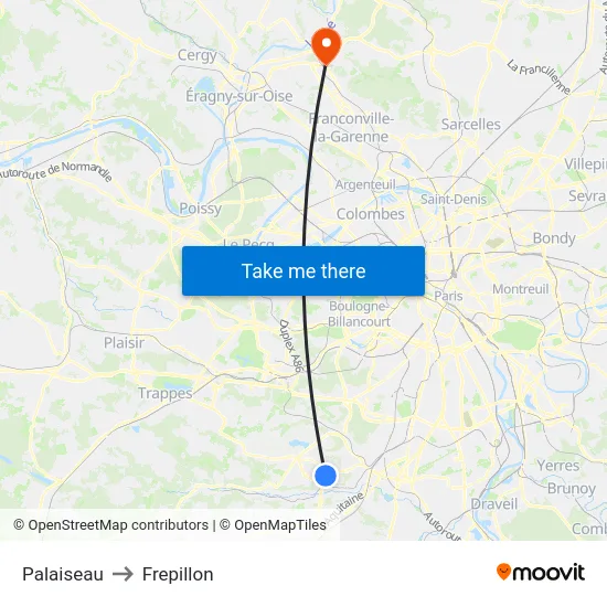 Palaiseau to Frepillon map