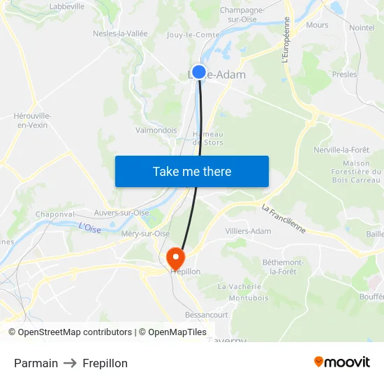 Parmain to Frepillon map