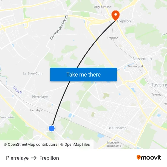 Pierrelaye to Frepillon map