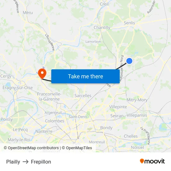 Plailly to Frepillon map