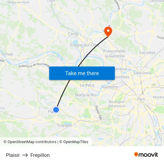 Plaisir to Frepillon map