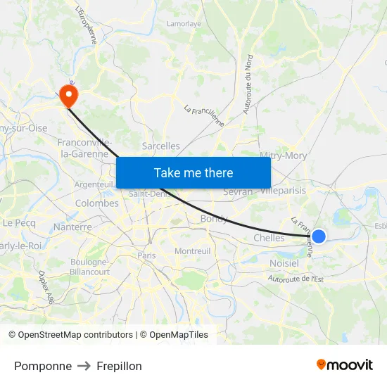 Pomponne to Frepillon map
