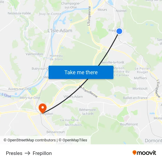 Presles to Frepillon map