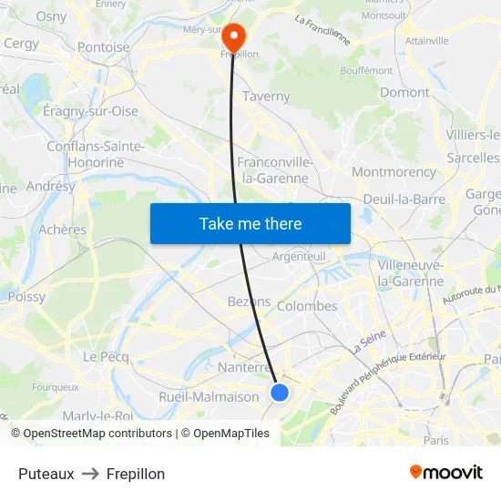 Puteaux to Frepillon map