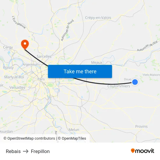 Rebais to Frepillon map