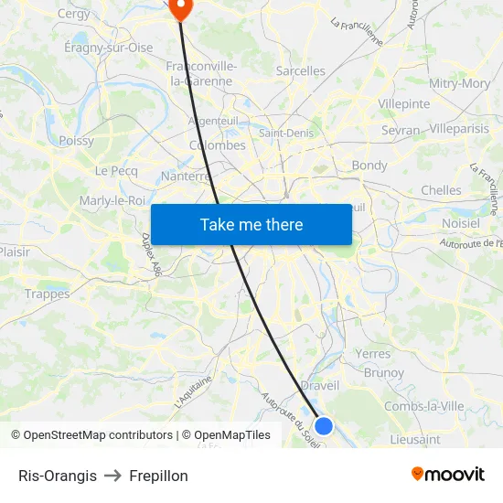 Ris-Orangis to Frepillon map