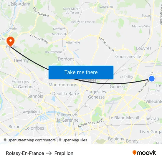 Roissy-En-France to Frepillon map