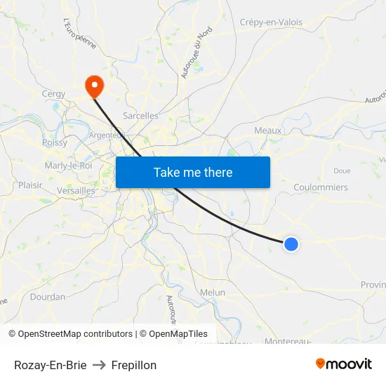 Rozay-En-Brie to Frepillon map