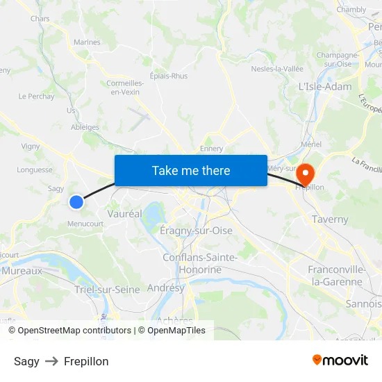 Sagy to Frepillon map