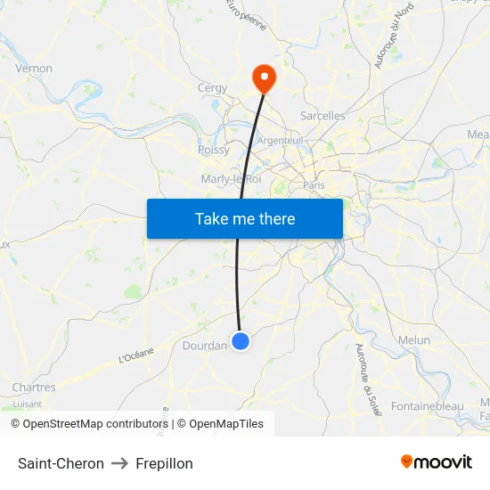 Saint-Cheron to Frepillon map