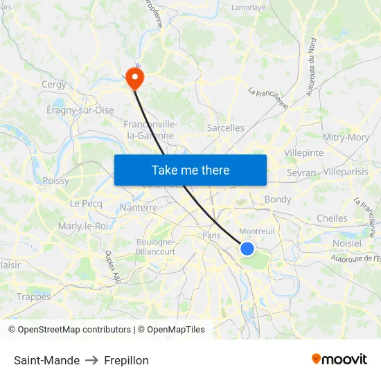 Saint-Mande to Frepillon map