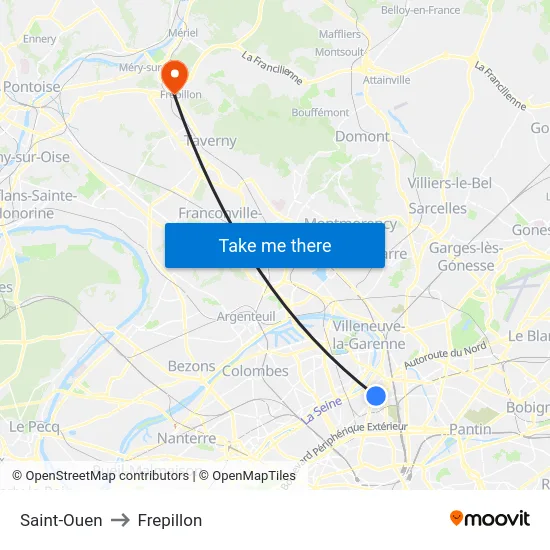 Saint-Ouen to Frepillon map