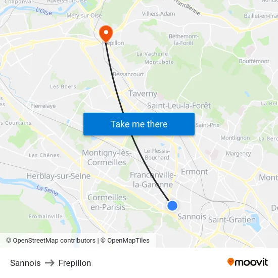 Sannois to Frepillon map