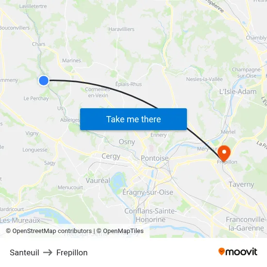Santeuil to Frepillon map