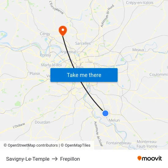 Savigny-Le-Temple to Frepillon map