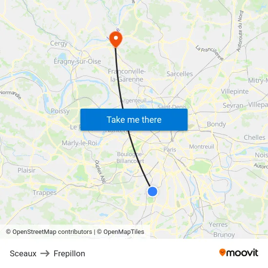 Sceaux to Frepillon map
