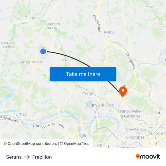 Serans to Frepillon map