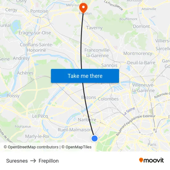Suresnes to Frepillon map