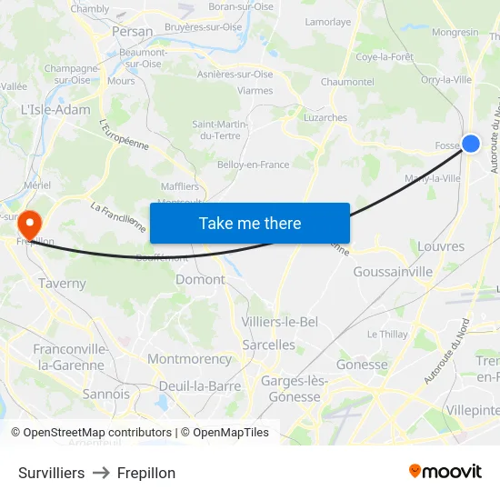 Survilliers to Frepillon map