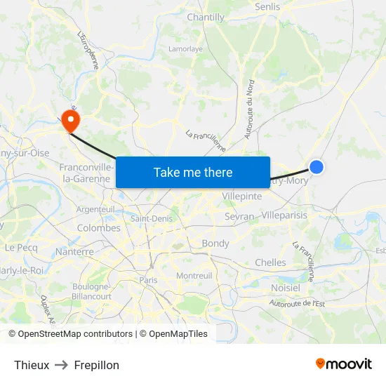 Thieux to Frepillon map