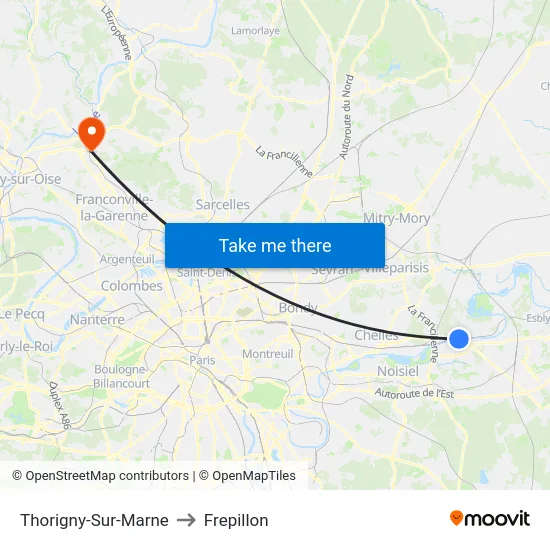 Thorigny-Sur-Marne to Frepillon map