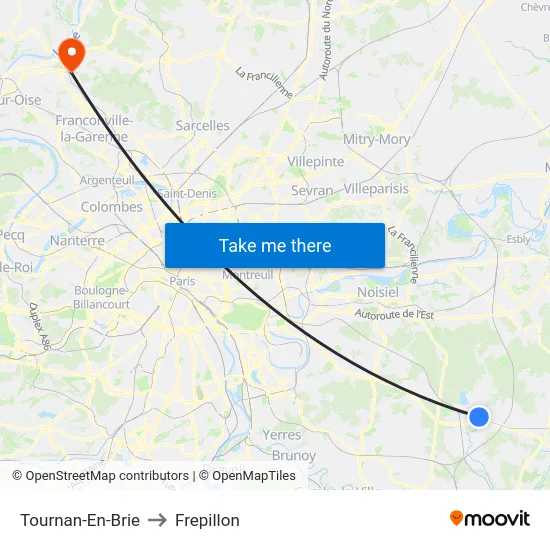 Tournan-En-Brie to Frepillon map