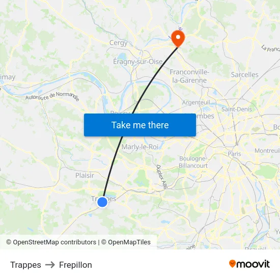 Trappes to Frepillon map