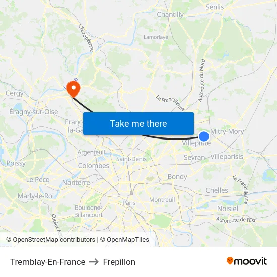 Tremblay-En-France to Frepillon map