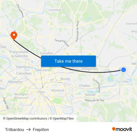 Trilbardou to Frepillon map