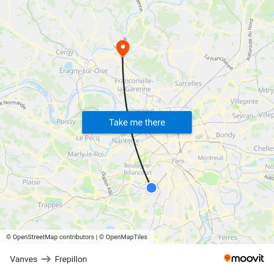Vanves to Frepillon map