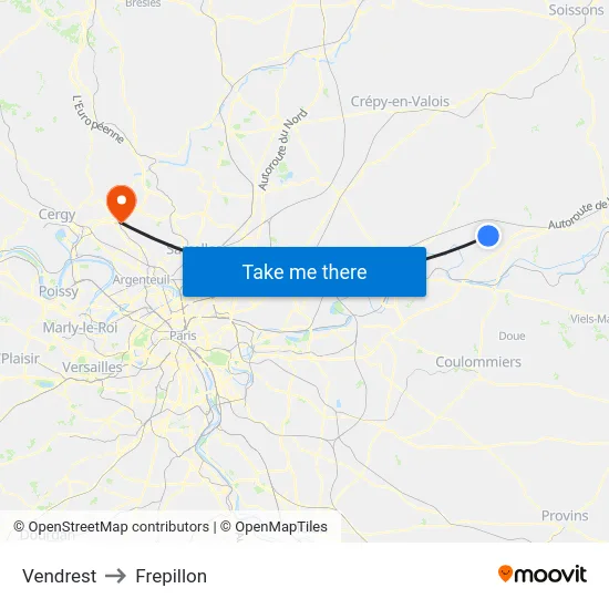 Vendrest to Frepillon map