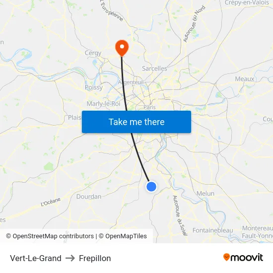 Vert-Le-Grand to Frepillon map