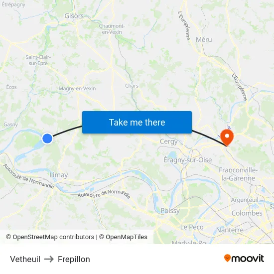Vetheuil to Frepillon map