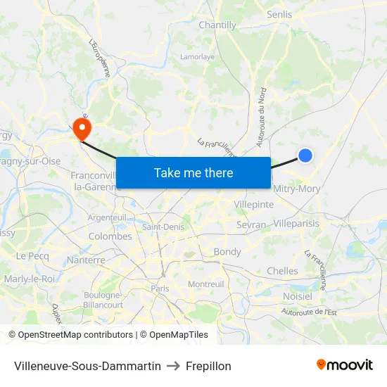 Villeneuve-Sous-Dammartin to Frepillon map