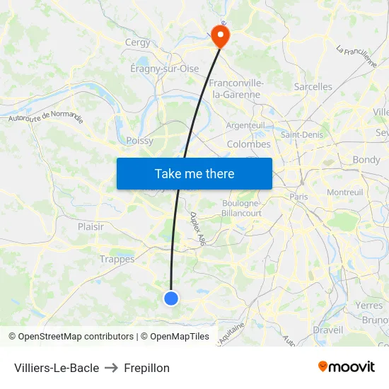 Villiers-Le-Bacle to Frepillon map